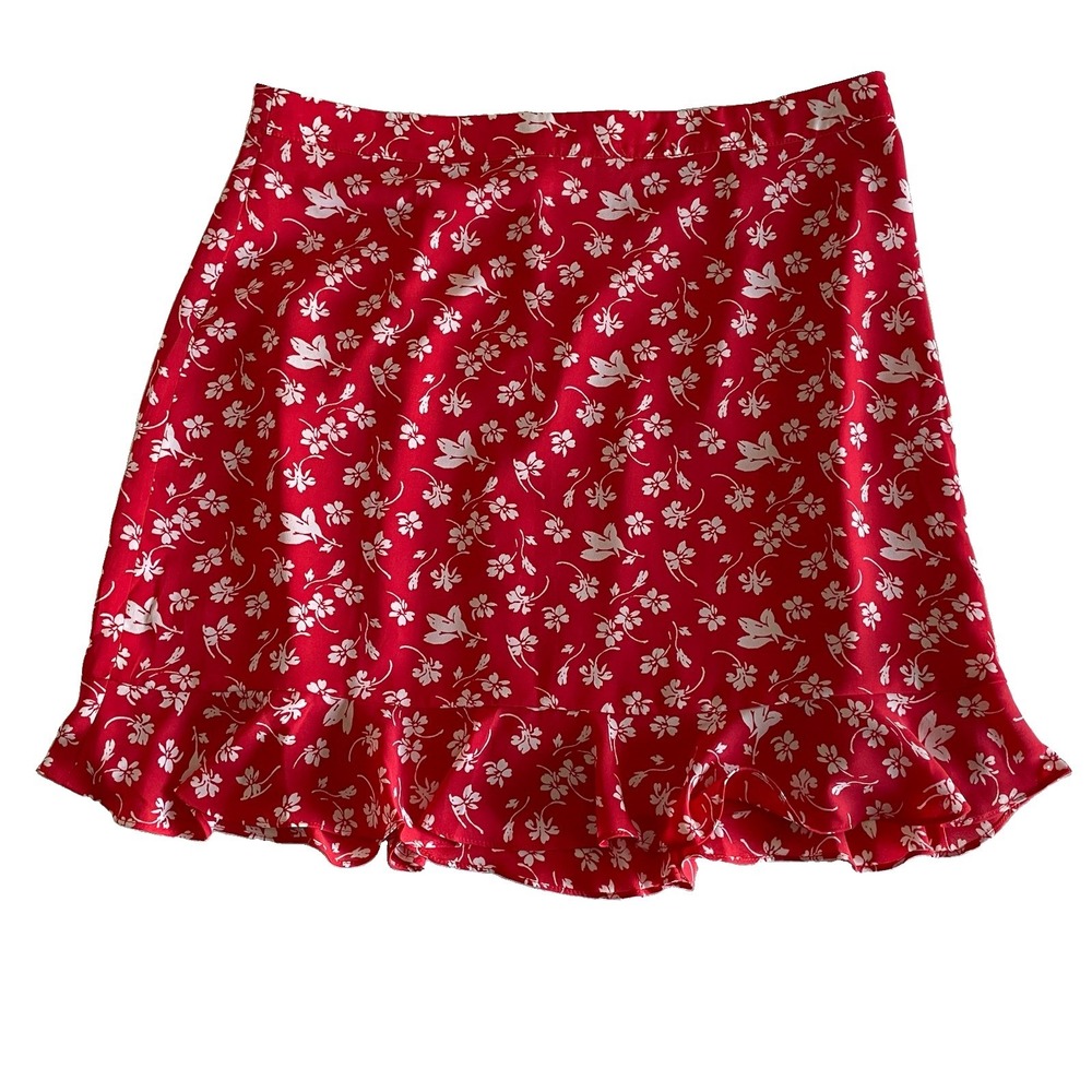 J.Crew Mercantile Red Ditsy Floral Ruffle Hem Mini Skirt 12 Feminine Cottagecore